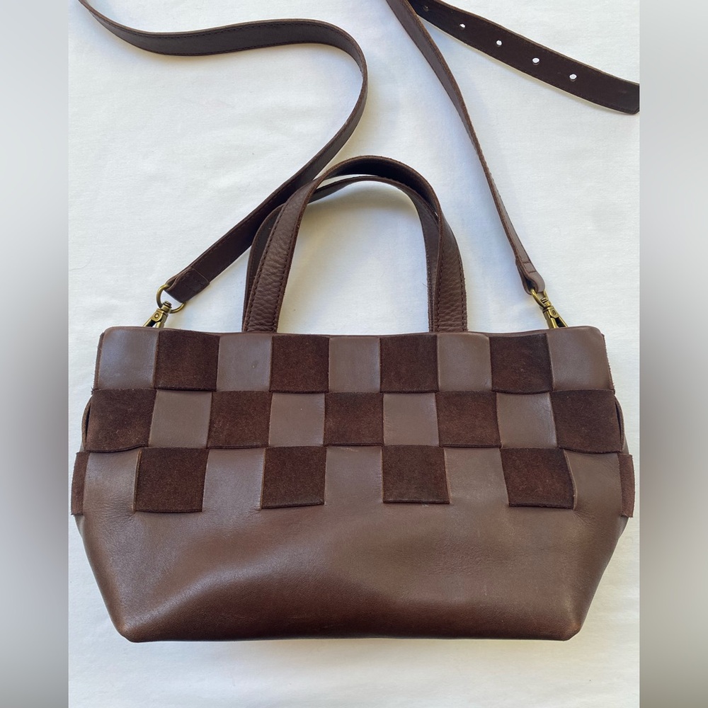 Madewell Woven Brown Leather Suede Bag with Crossbody Strap